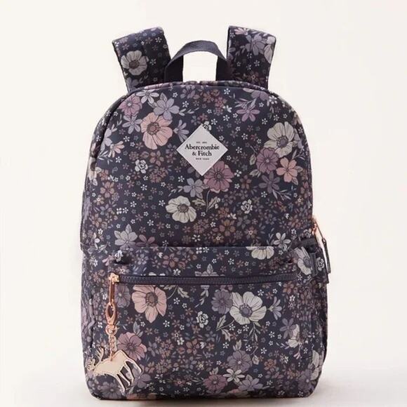 Abercrombie & Fitch Girls' Blue Pink Floral Print Adjustable Straps Backpack - Picture 1 of 7